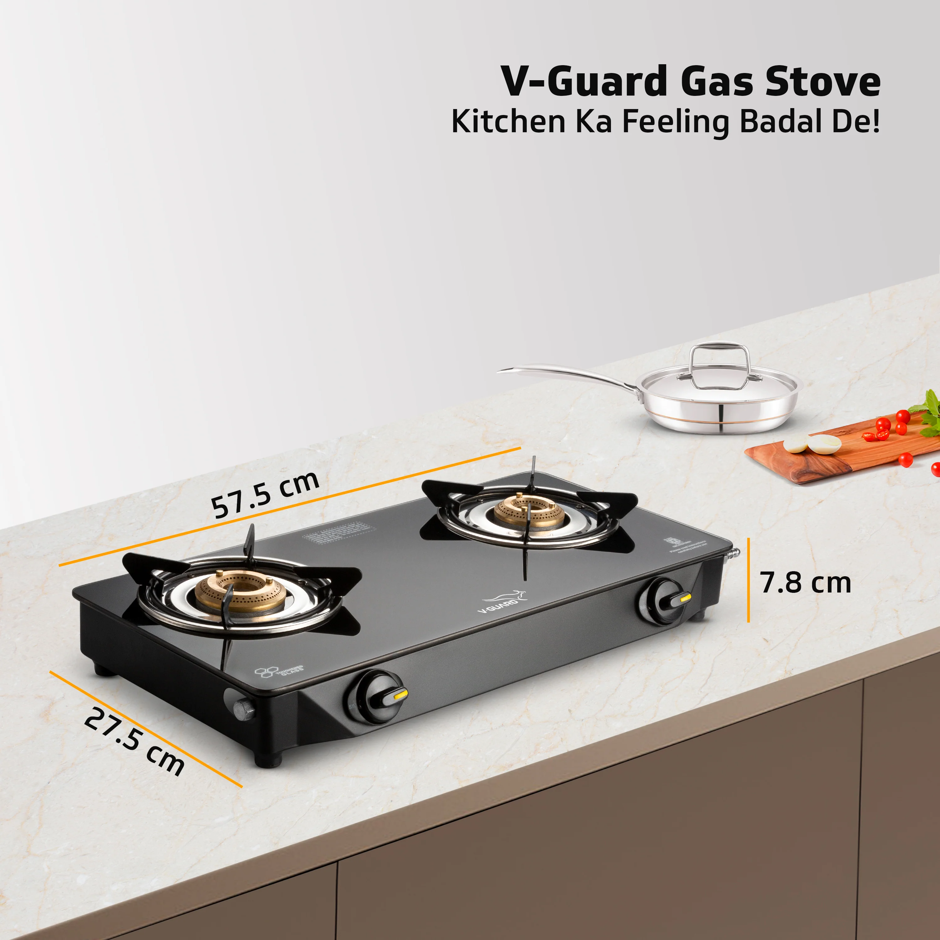 V-Guard VGD 257 PI 2 Burner Gas Stove | Compact & Elegant Gas Stove | 1 Large and 1 Medium High-Efficiency Brass Burner | Toughened Glass Top | 1 Year Coverage by V-Guard - Image 8