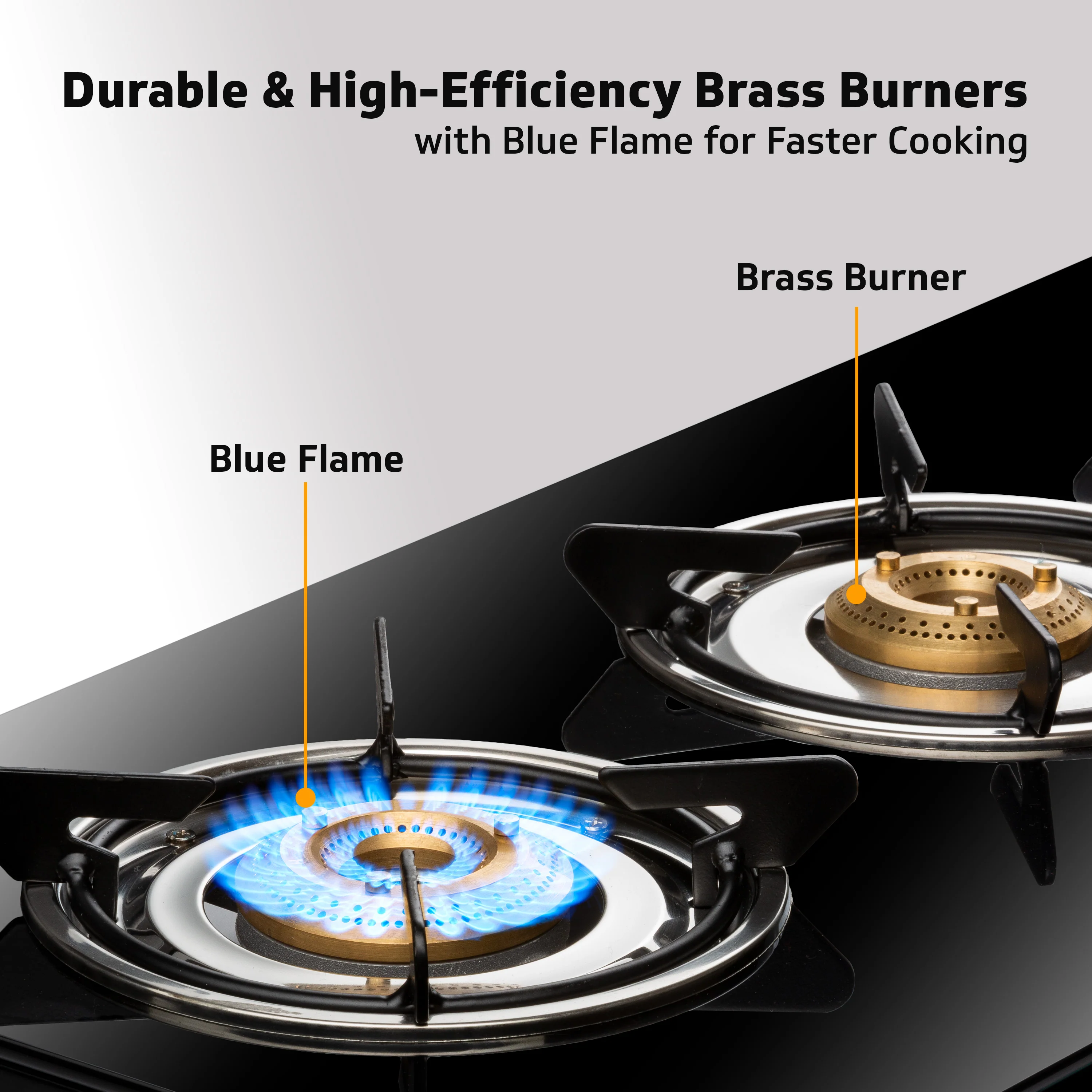 V-Guard VGD 370 PI 3 Burner Gas Stove | Compact & Elegant Gas Stove | 1 Large, 1 Medium & 1 Small High-Efficiency Brass Burner | Toughened Glass Top | 1 Year Coverage by V-Guard - Image 3