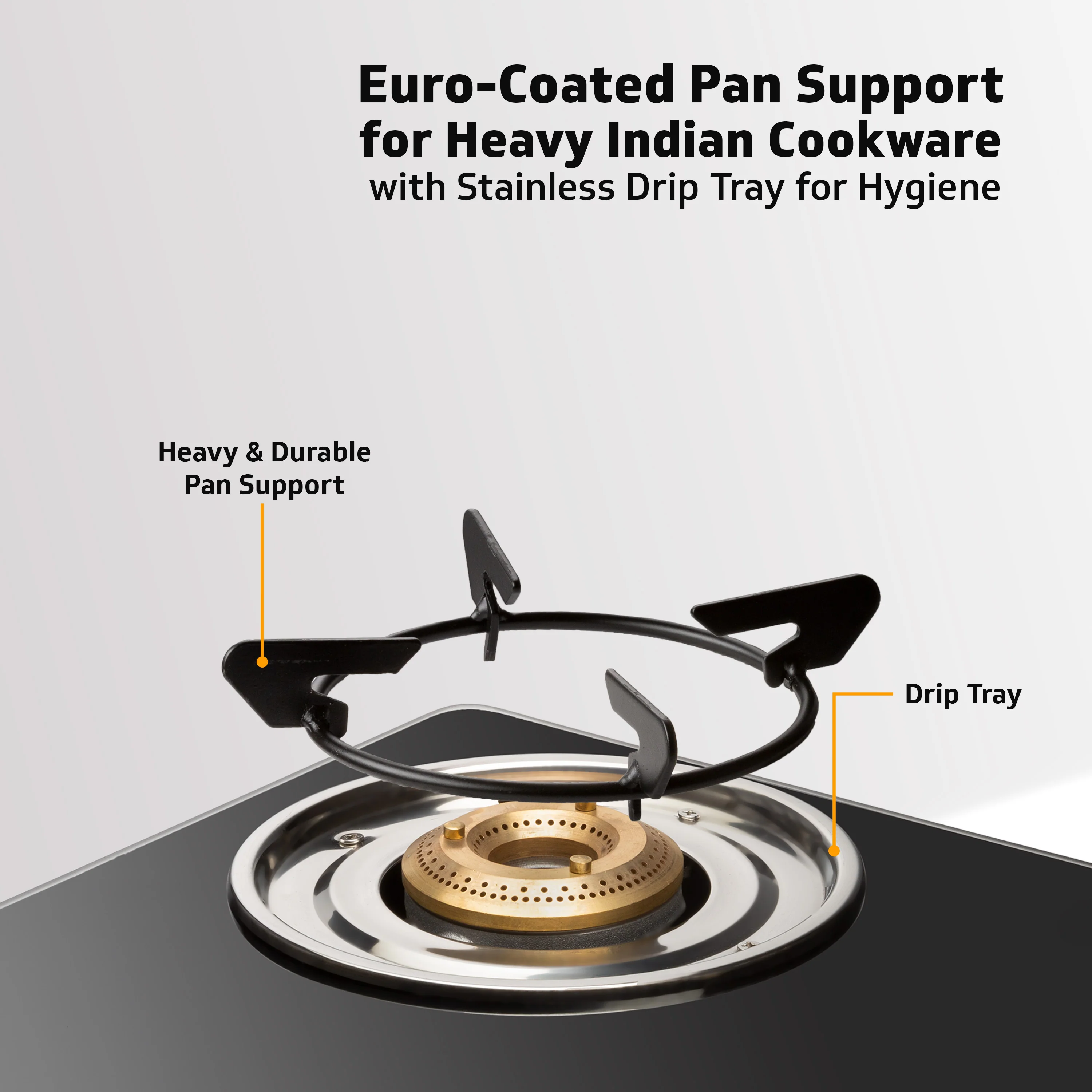 V-Guard VGD 457 PI 4 Burner Gas Stove | Compact & Elegant Gas Stove | 2 Large and 2 Medium High-Efficiency Brass Burners | Toughened Glass Top | 1 Year Coverage by V-Guard - Image 5