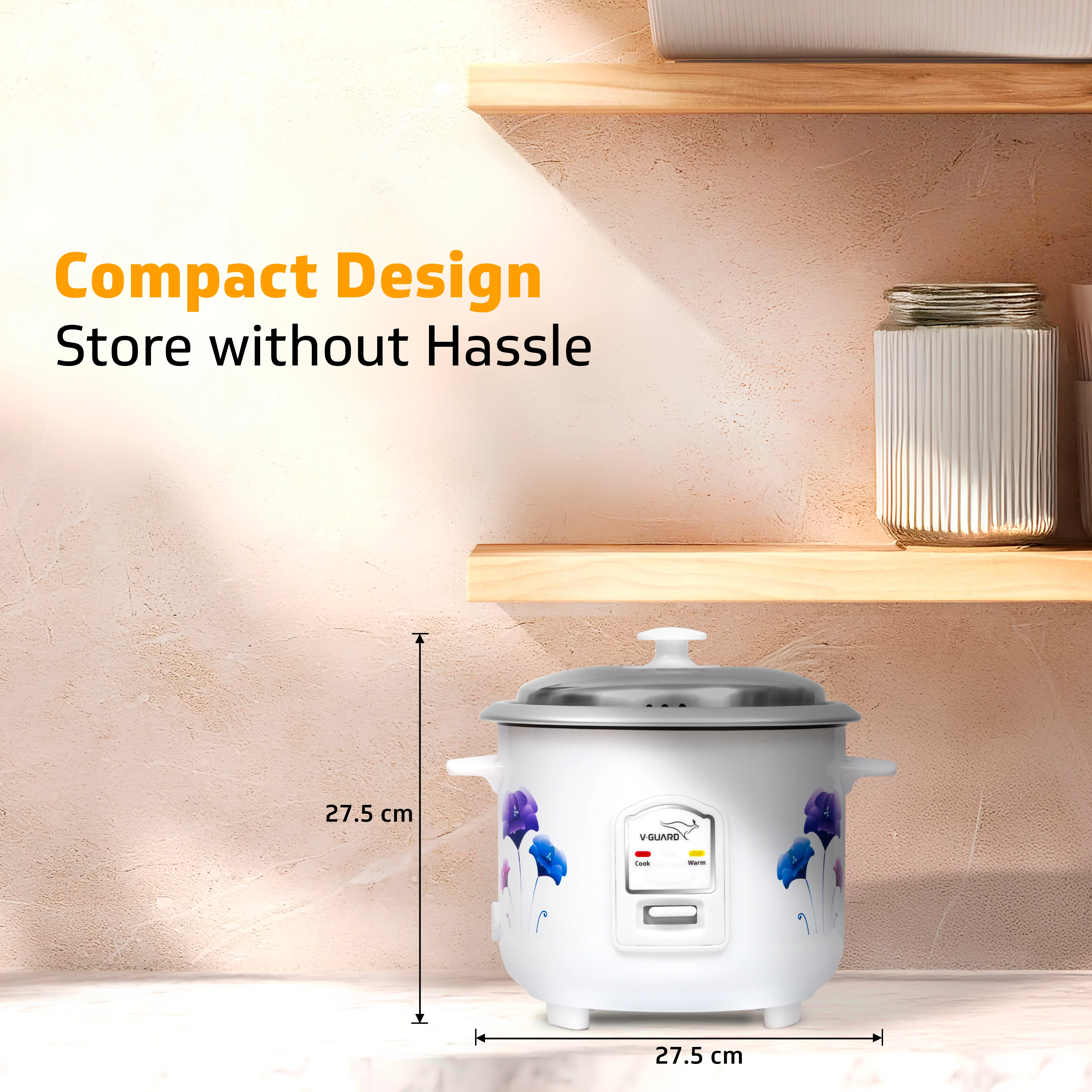 V-Guard VRC 1.0 C 1-Litre Electric Rice Cooker with 400 W Power, 2 Pots, Spatula, Rice Separator | 2-Year Product & 5-Year Heating Plate Coverage by V-Guard | Automatic Cooking with Double-Layer Body - Image 8