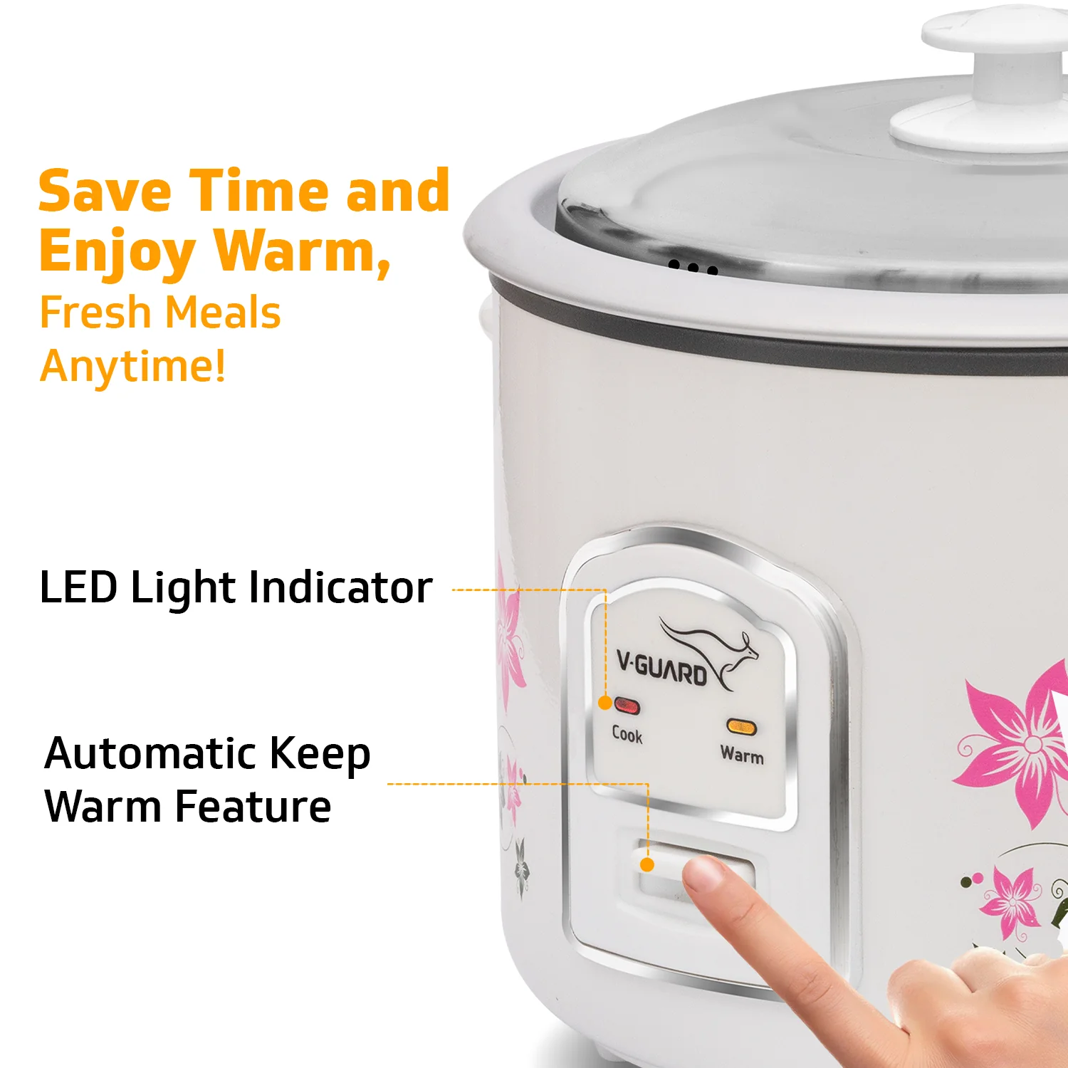 V-Guard VRC 1.8-Litre Electric Rice Cooker with 700 W Power, 2 Pots, Spatula, Rice Separator | 2-Year Product & 5-Year Heating Plate Coverage by V-Guard | Automatic Cooking with Double-Layered Body & Cool Touch Handles - Image 7