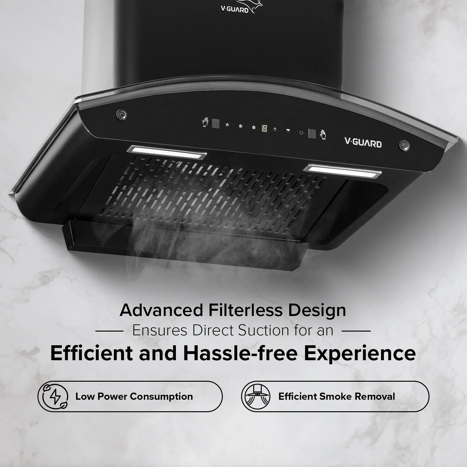 V-Guard X10 Neo Filterless Kitchen Chimney | 60cm | 1400 m³/h High Suction Capacity | One-Touch Heat Auto-Clean | Touch Panel with Gesture Control | 1-Year Comprehensive & 5-Year Motor Coverage - Image 4