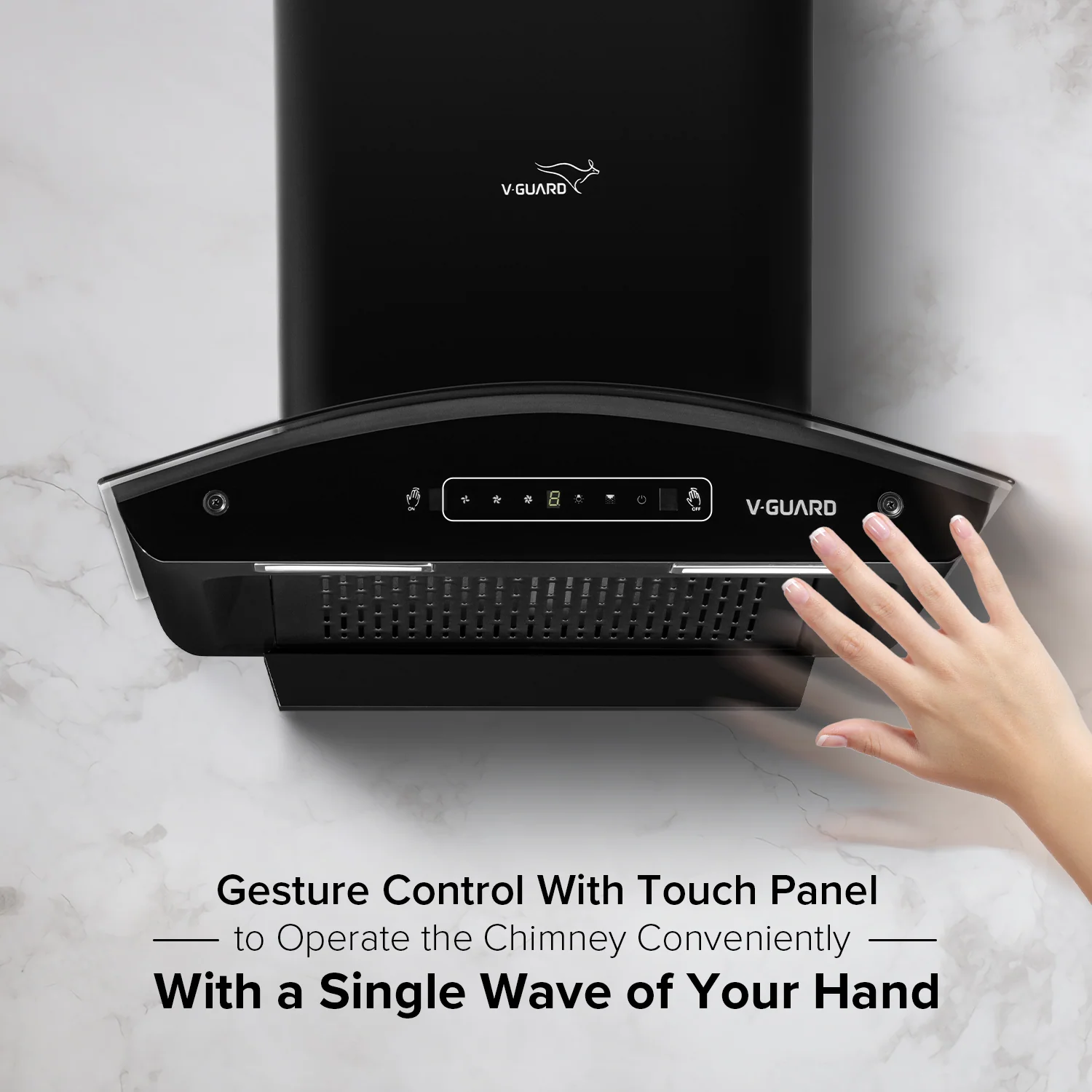 V-Guard X10 Neo Filterless Kitchen Chimney | 60cm | 1400 m³/h High Suction Capacity | One-Touch Heat Auto-Clean | Touch Panel with Gesture Control | 1-Year Comprehensive & 5-Year Motor Coverage - Image 6