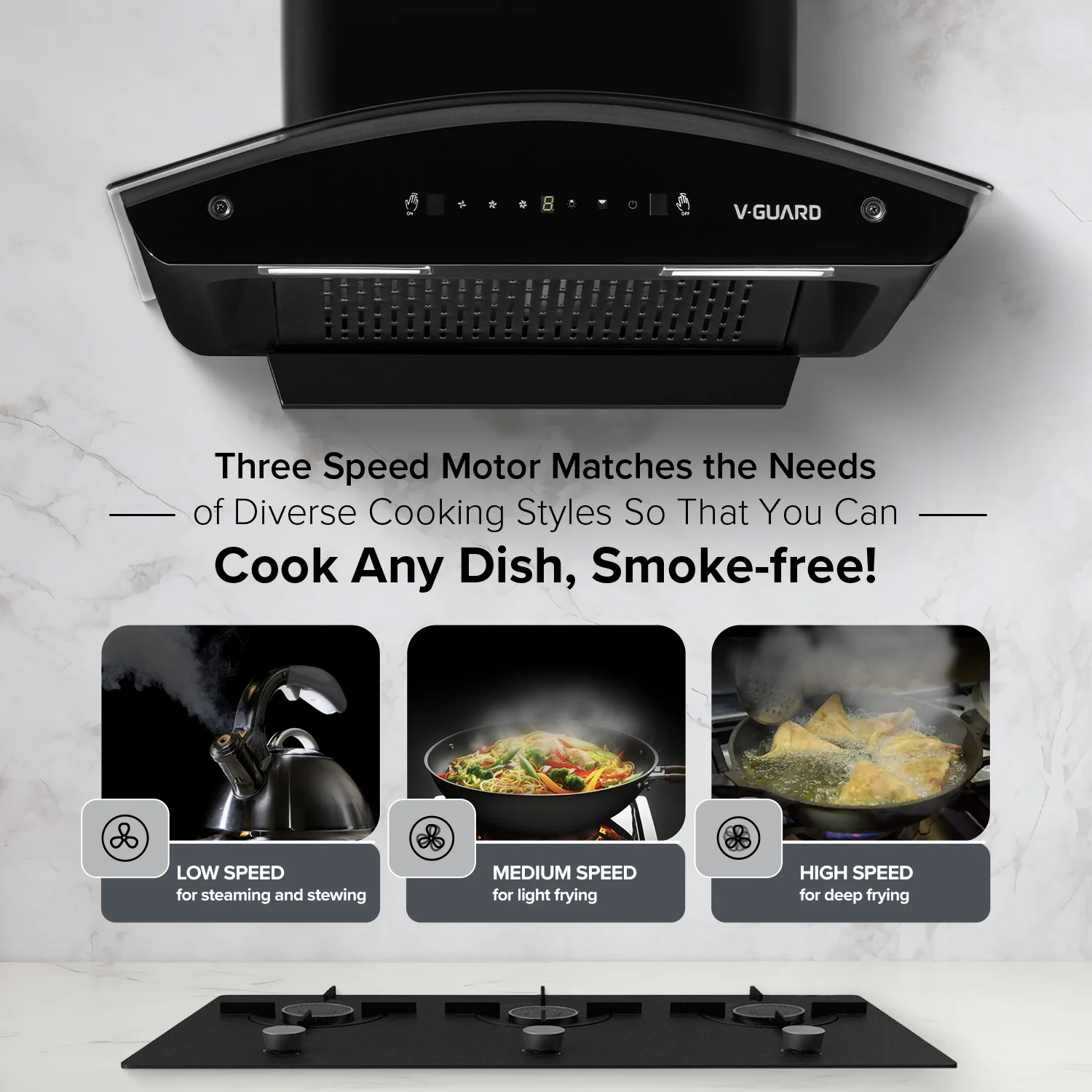 V-Guard X10 Neo Filterless Kitchen Chimney | 60cm | 1400 m³/h High Suction Capacity | One-Touch Heat Auto-Clean | Touch Panel with Gesture Control | 1-Year Comprehensive & 5-Year Motor Coverage - Image 7