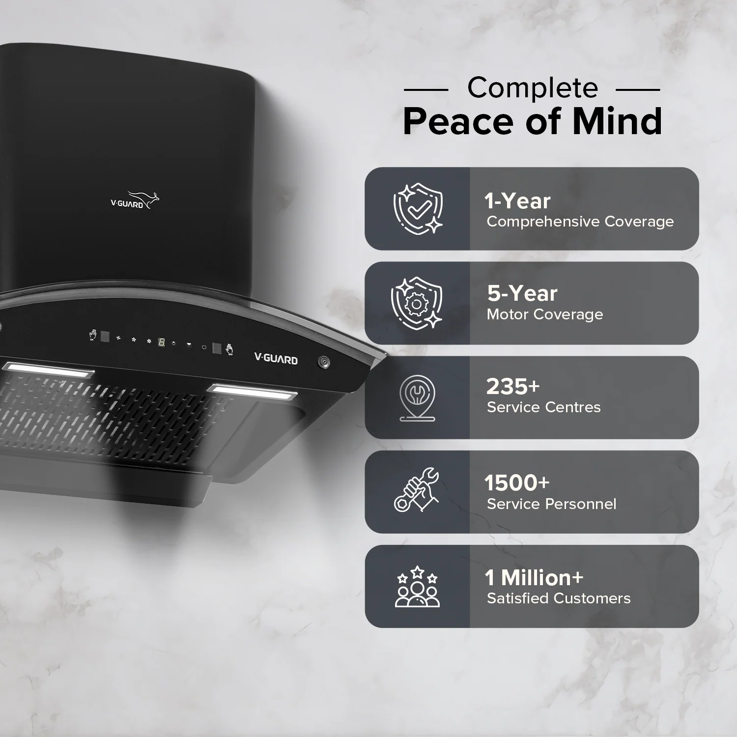 V-Guard X10 Neo Filterless Kitchen Chimney | 60cm | 1400 m³/h High Suction Capacity | One-Touch Heat Auto-Clean | Touch Panel with Gesture Control | 1-Year Comprehensive & 5-Year Motor Coverage - Image 8