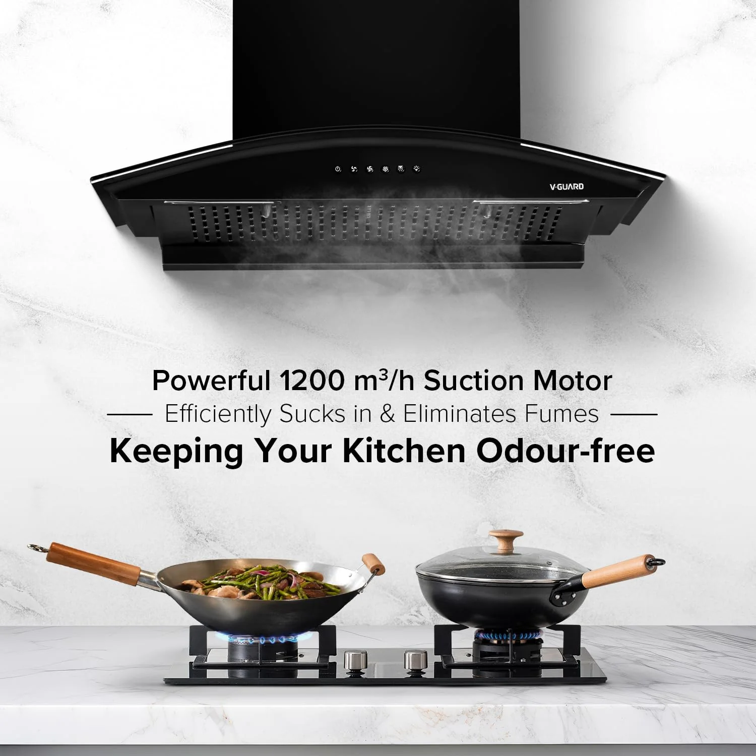 V-Guard Y10 Filterless Kitchen Chimney | 60 cm | 1200 m³/h High Suction Capacity | Heat Auto-Clean | Push-Button Control | 1-Year Comprehensive & 5-Year Motor Coverage - Image 3