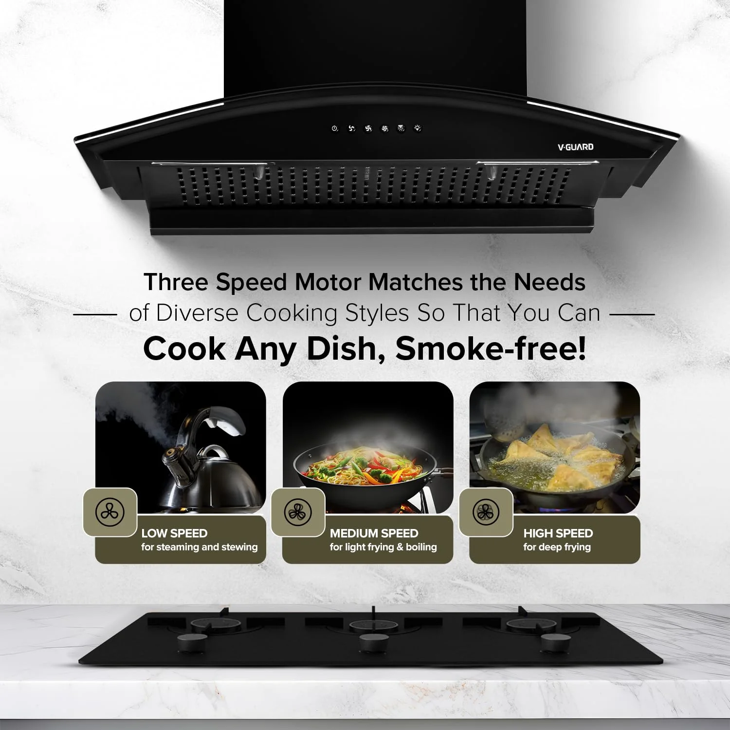 V-Guard Y10 Filterless Kitchen Chimney | 60 cm | 1200 m³/h High Suction Capacity | Heat Auto-Clean | Push-Button Control | 1-Year Comprehensive & 5-Year Motor Coverage - Image 7