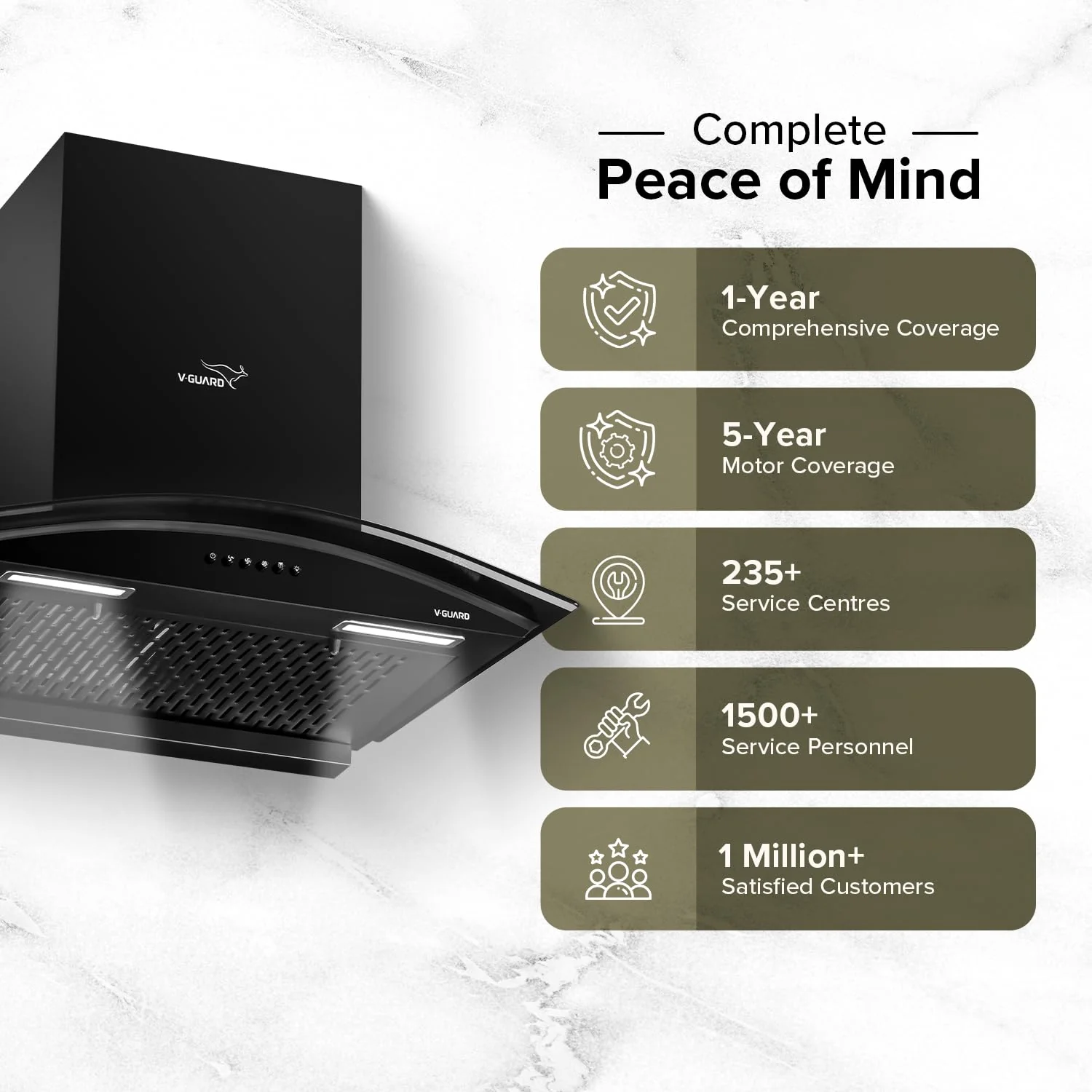 V-Guard Y10 Filterless Kitchen Chimney | 60 cm | 1200 m³/h High Suction Capacity | Heat Auto-Clean | Push-Button Control | 1-Year Comprehensive & 5-Year Motor Coverage - Image 9