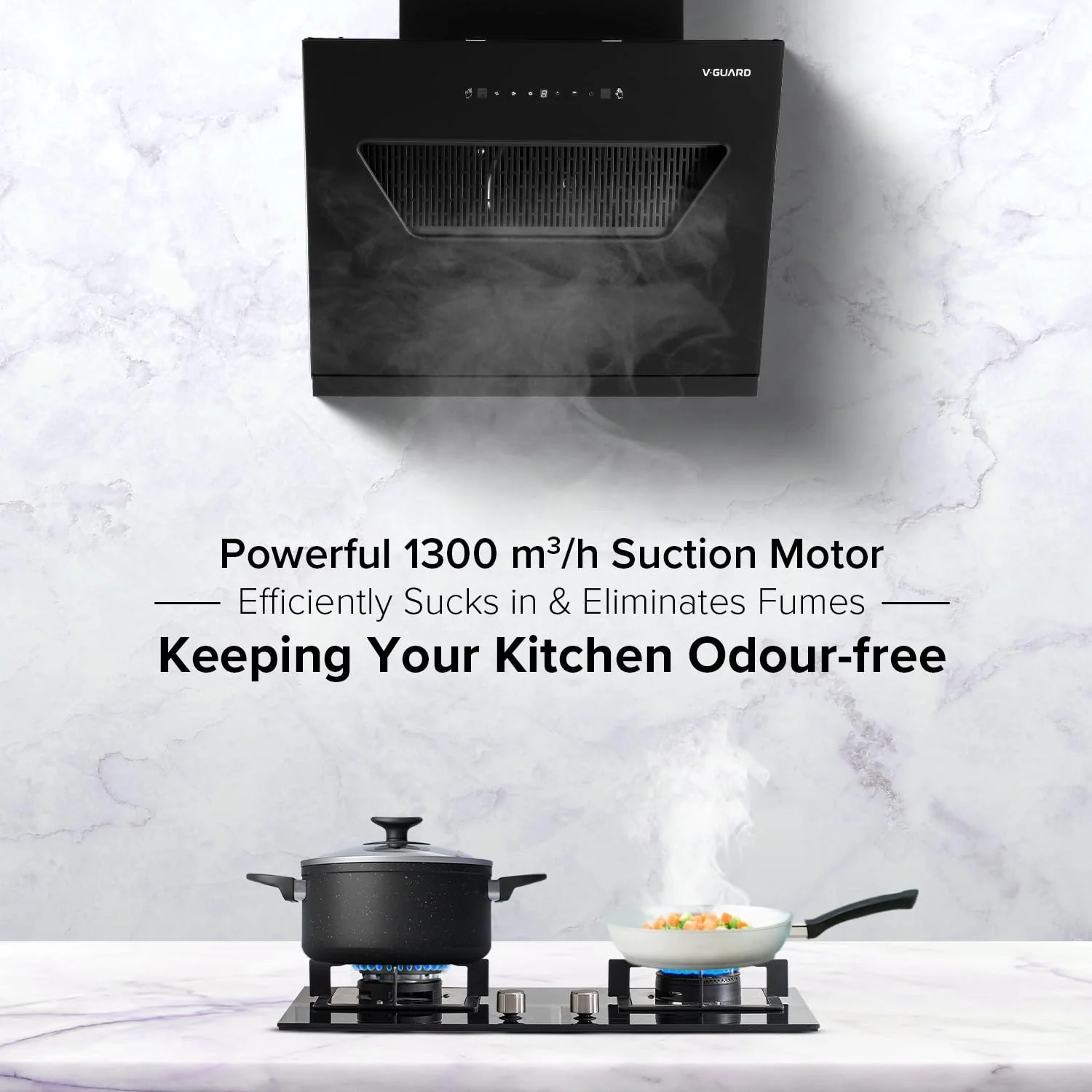V-Guard Z10 Neo Filterless Kitchen Chimney | 60cm | 1300 m³/h Suction Capacity | One-Touch Heat Auto-Clean | Touch Panel with Gesture Control | 1-Year Comprehensive & 5-Year Motor Coverage - Image 3