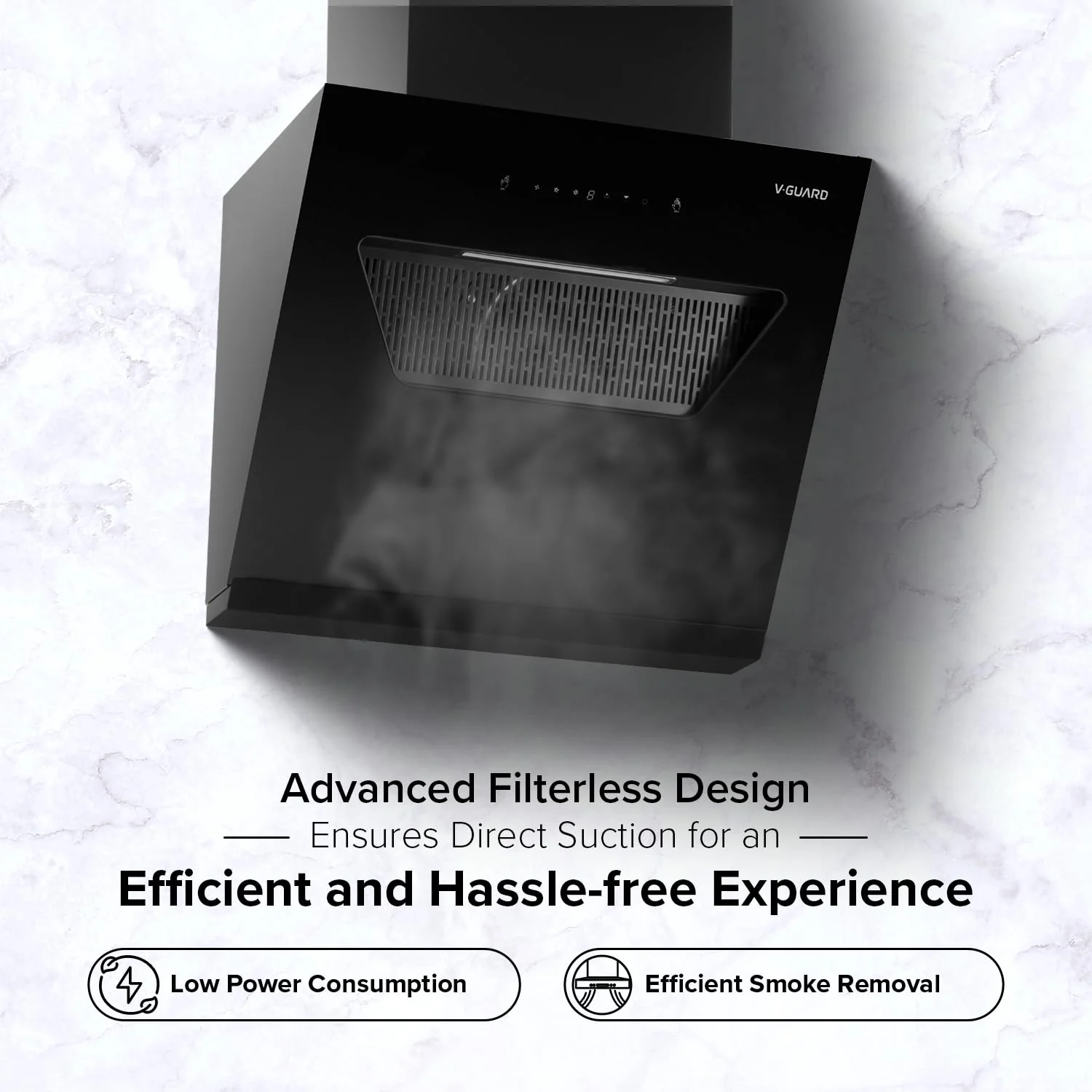 V-Guard Z10 Neo Filterless Kitchen Chimney | 60cm | 1300 m³/h Suction Capacity | One-Touch Heat Auto-Clean | Touch Panel with Gesture Control | 1-Year Comprehensive & 5-Year Motor Coverage - Image 4