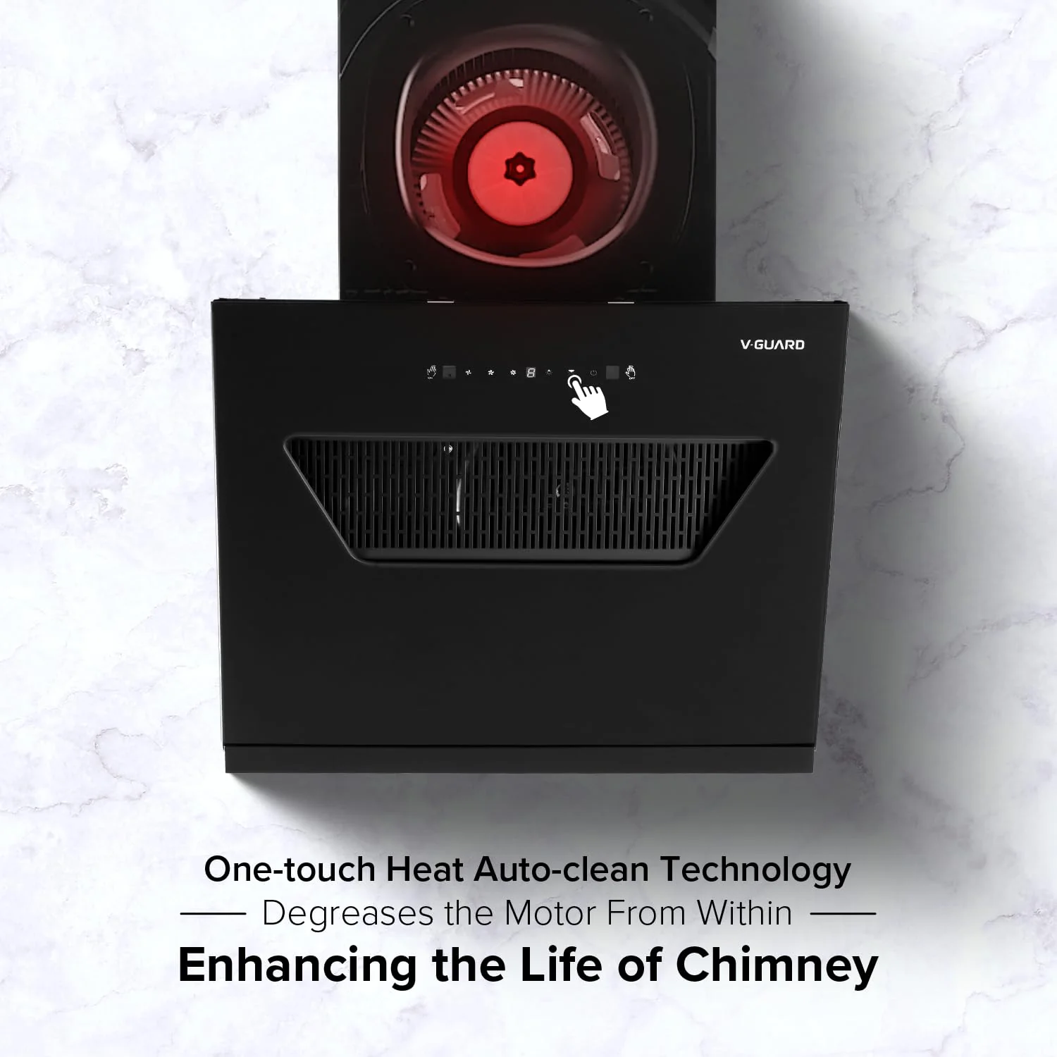 V-Guard Z10 Neo Filterless Kitchen Chimney | 60cm | 1300 m³/h Suction Capacity | One-Touch Heat Auto-Clean | Touch Panel with Gesture Control | 1-Year Comprehensive & 5-Year Motor Coverage - Image 5