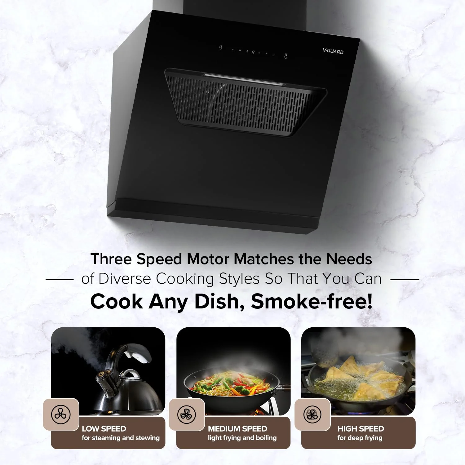 V-Guard Z10 Neo Filterless Kitchen Chimney | 60cm | 1300 m³/h Suction Capacity | One-Touch Heat Auto-Clean | Touch Panel with Gesture Control | 1-Year Comprehensive & 5-Year Motor Coverage - Image 6