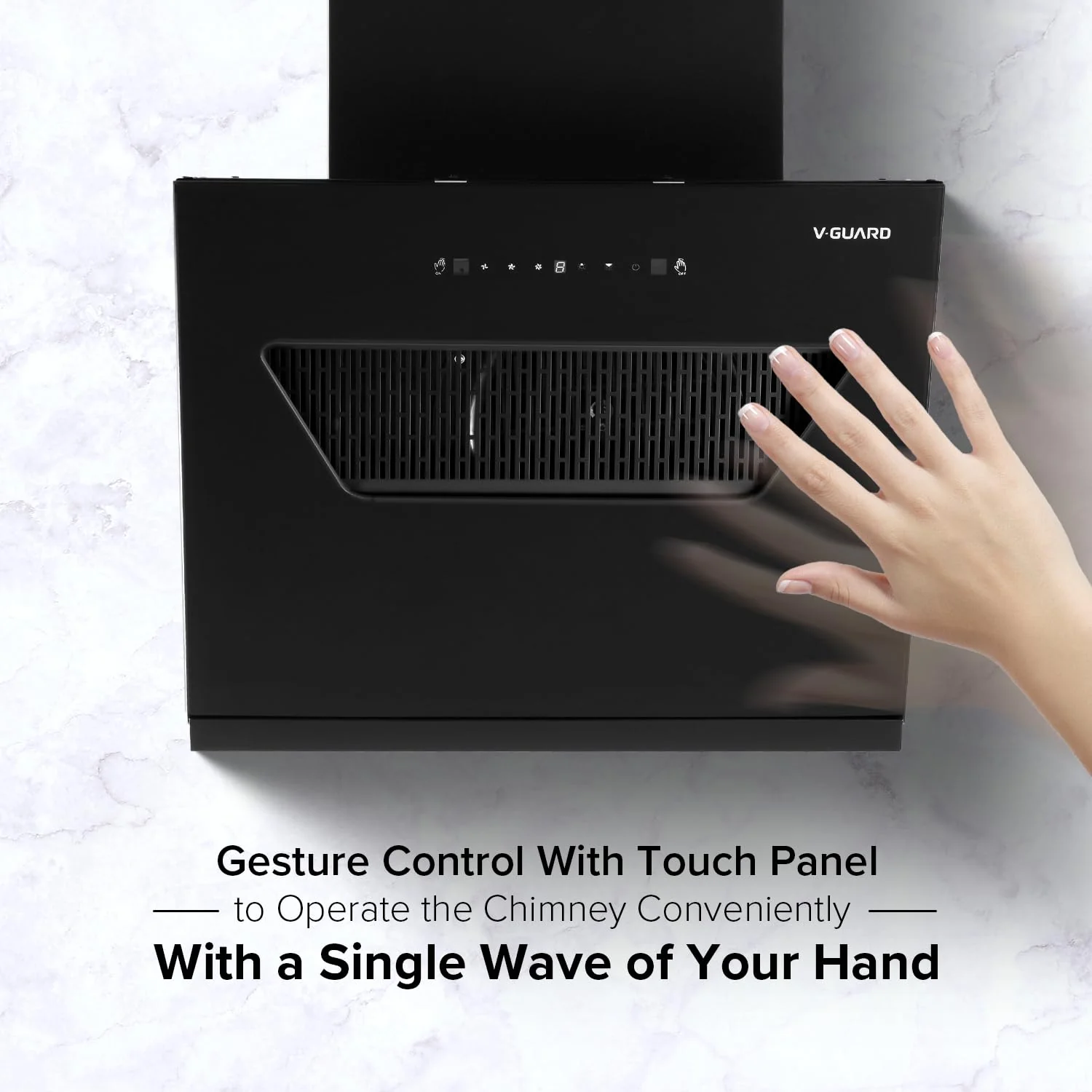 V-Guard Z10 Neo Filterless Kitchen Chimney | 60cm | 1300 m³/h Suction Capacity | One-Touch Heat Auto-Clean | Touch Panel with Gesture Control | 1-Year Comprehensive & 5-Year Motor Coverage - Image 7