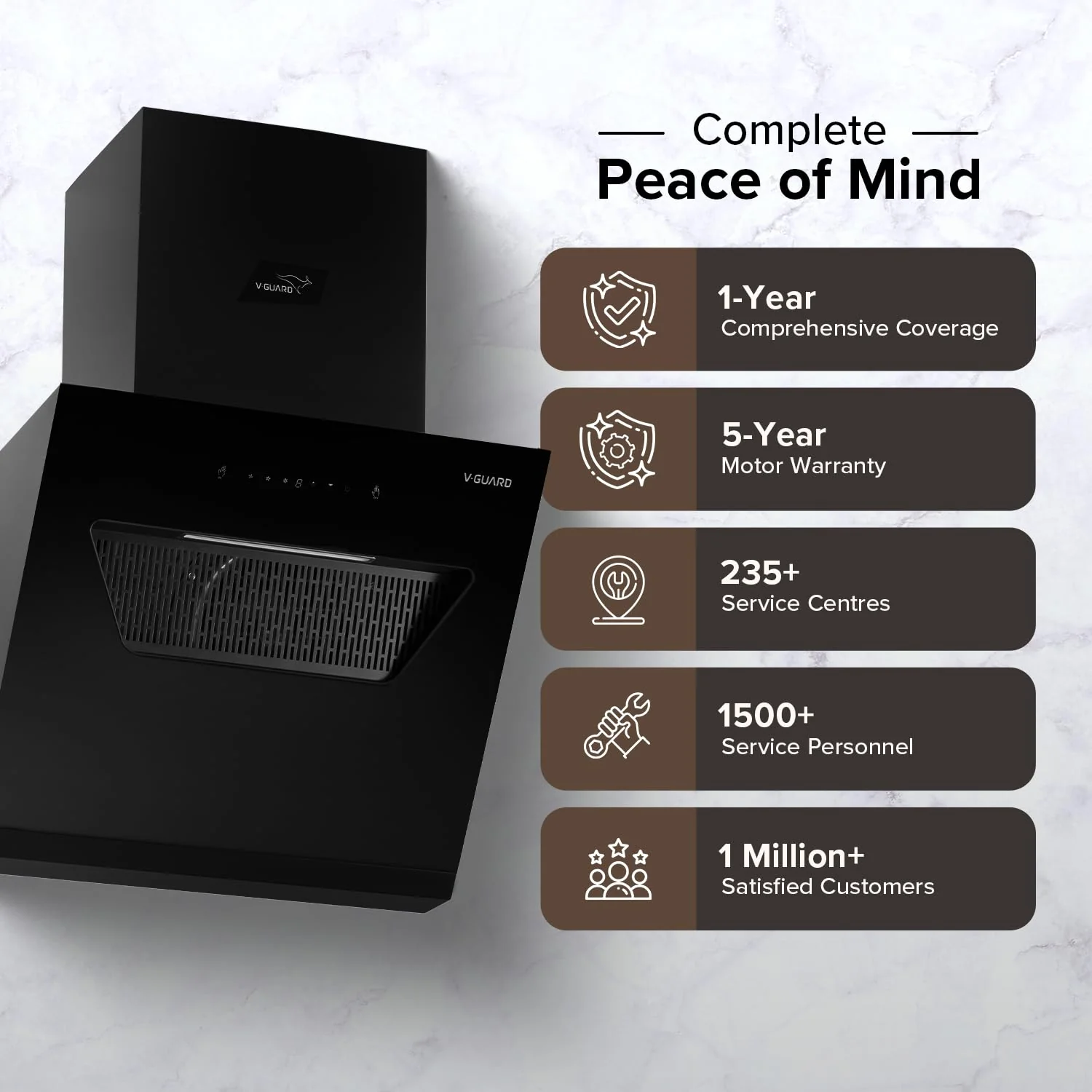 V-Guard Z10 Neo Filterless Kitchen Chimney | 60cm | 1300 m³/h Suction Capacity | One-Touch Heat Auto-Clean | Touch Panel with Gesture Control | 1-Year Comprehensive & 5-Year Motor Coverage - Image 8