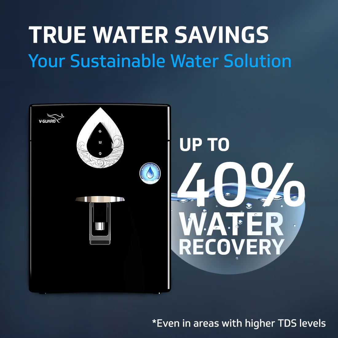V-Guard Zenora RO UF Water Purifier for Home | Up to 40% Water Recovery | 7 Stage Purification | 1 Year Unconditional Warranty by V-Guard | GEEF Global WaterTech Award 2024 Winner | 7 Litre, Black - Image 3