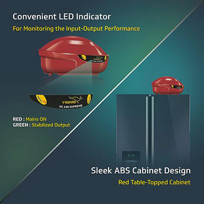 VG 100 Supreme Stabilizer for Refrigerators or Deep Freezer up to 600 L Advance Overheat Protection (Cherry Red) - Image 4