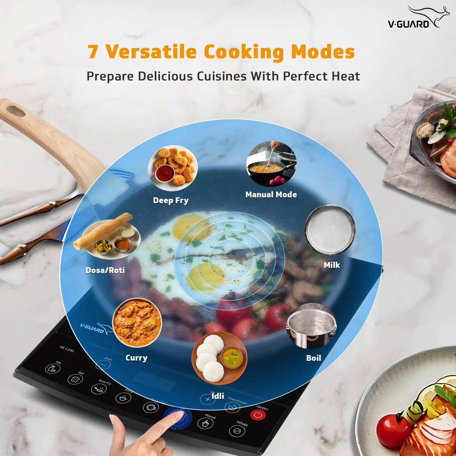 VIC 1.8 EL Induction Cooktop / 1800 Watt Electric Induction stove with 8 Power Levels |Temperature Control | Push button| Auto-cutoff | Elegant Crystal Glass Matte Finish | Fast Cooking - Image 3