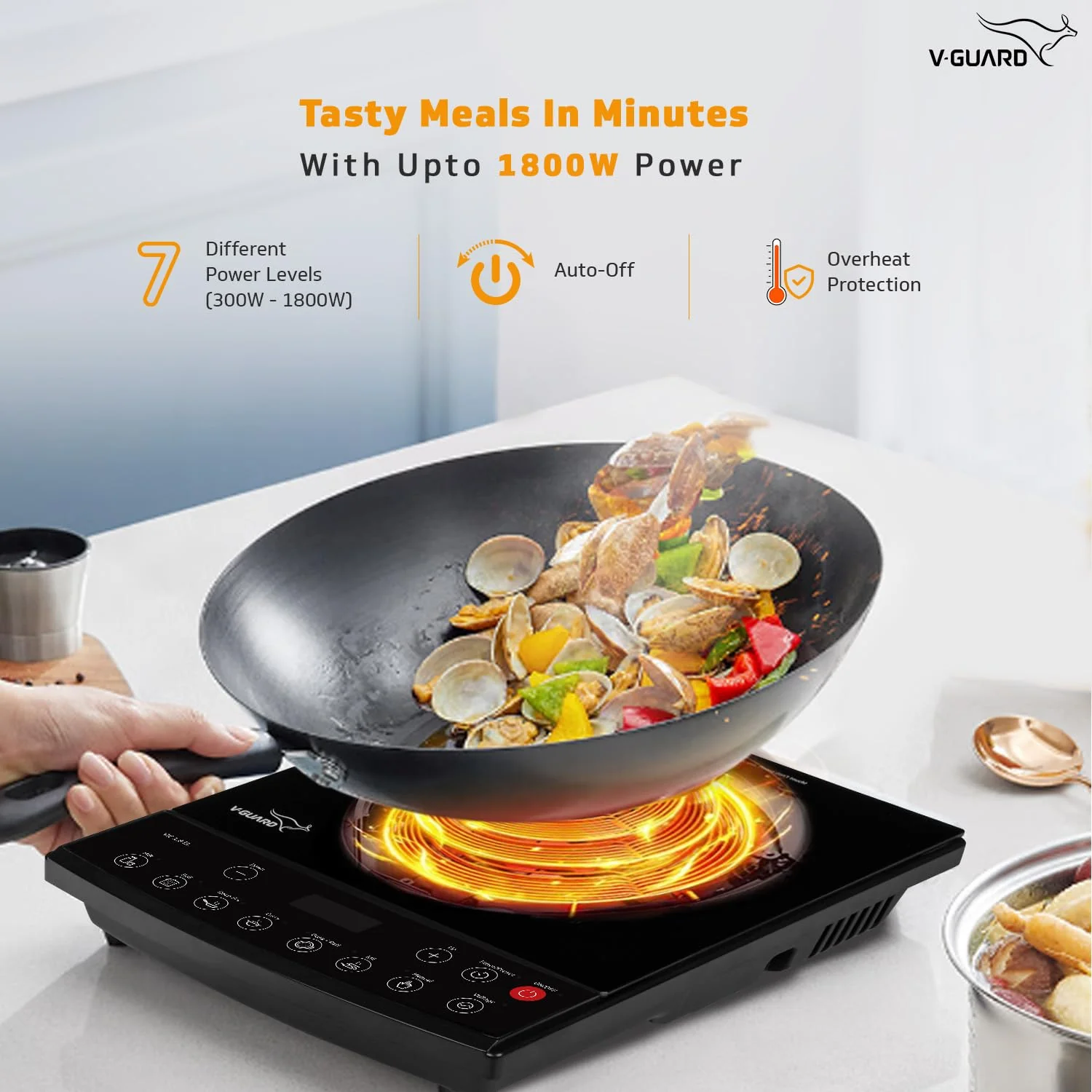 VIC 1.8 EL Induction Cooktop / 1800 Watt Electric Induction stove with 8 Power Levels |Temperature Control | Push button| Auto-cutoff | Elegant Crystal Glass Matte Finish | Fast Cooking - Image 4