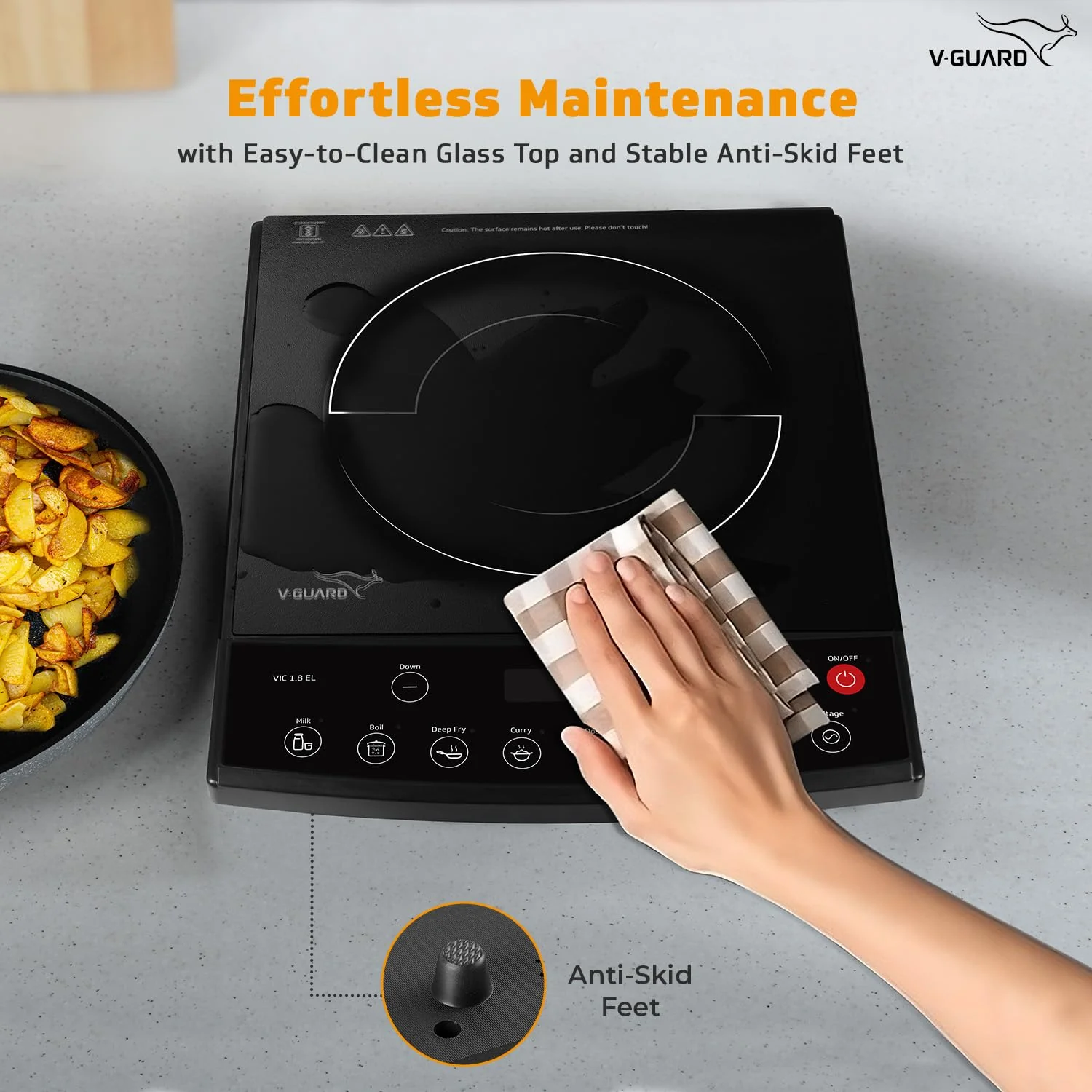 VIC 1.8 EL Induction Cooktop / 1800 Watt Electric Induction stove with 8 Power Levels |Temperature Control | Push button| Auto-cutoff | Elegant Crystal Glass Matte Finish | Fast Cooking - Image 8