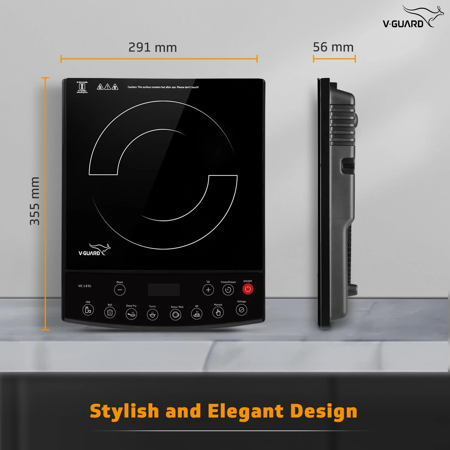 VIC 1.8 EL Induction Cooktop / 1800 Watt Electric Induction stove with 8 Power Levels |Temperature Control | Push button| Auto-cutoff | Elegant Crystal Glass Matte Finish | Fast Cooking - Image 9