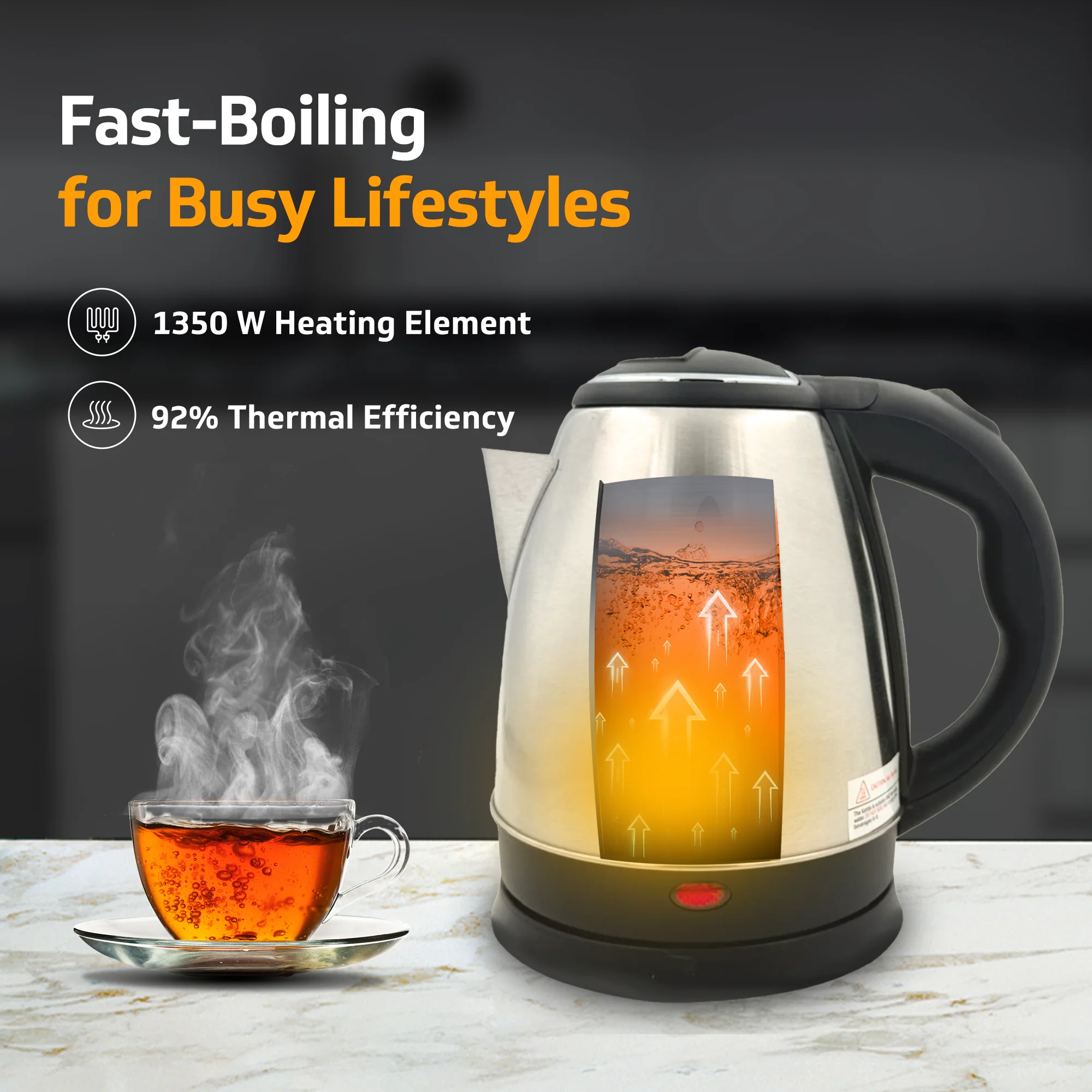 VKS15 Electric Kettle for hot water | 1.5 Litre 1500 watt, Stainless Steel Hot water kettle | Power Indicator | Auto cut-off - Image 4