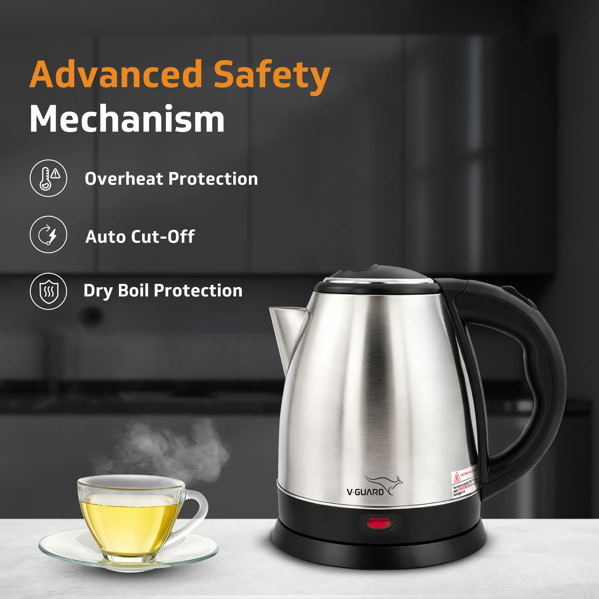 VKS15 Electric Kettle for hot water | 1.5 Litre 1500 watt, Stainless Steel Hot water kettle | Power Indicator | Auto cut-off - Image 5