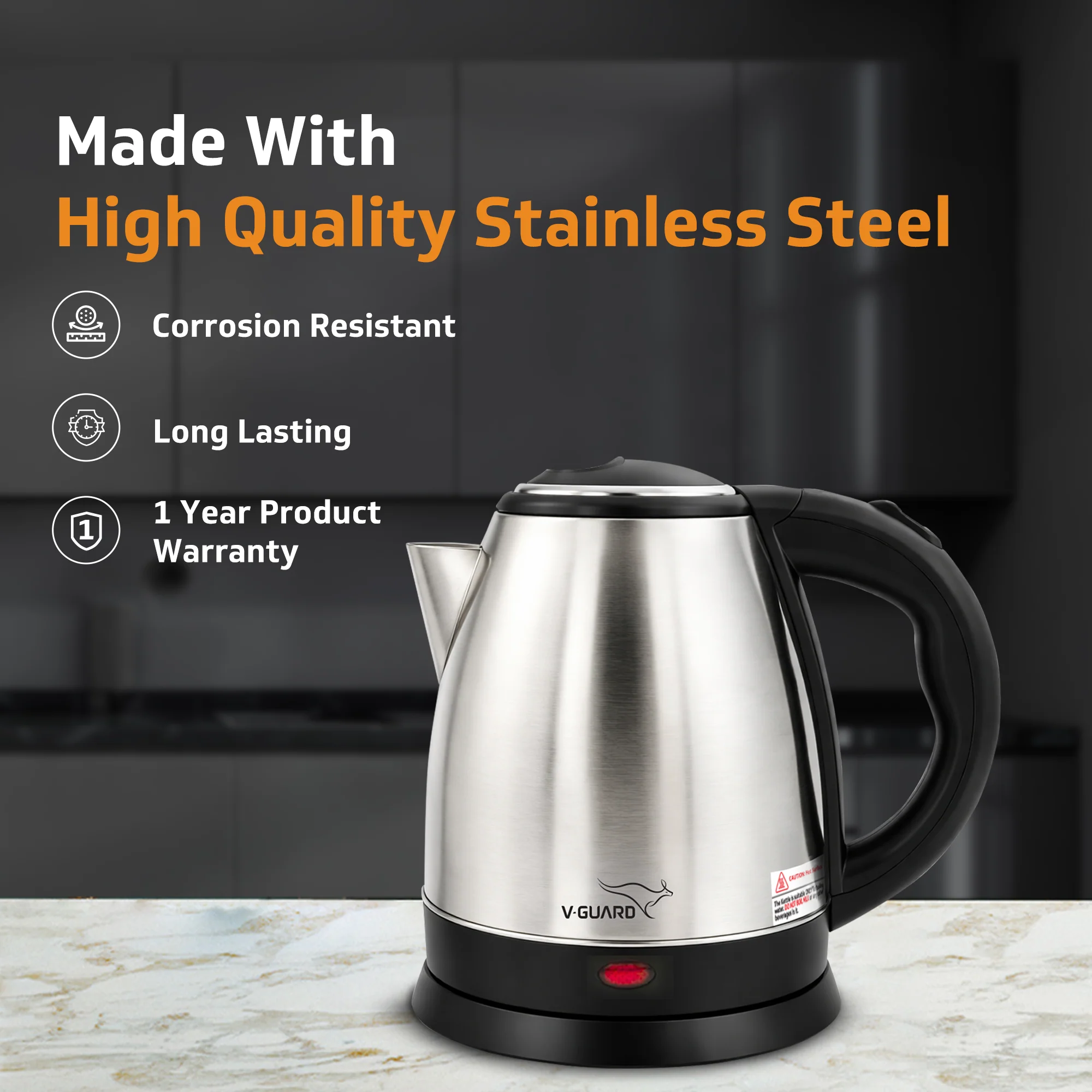 VKS15 Electric Kettle for hot water | 1.5 Litre 1500 watt, Stainless Steel Hot water kettle | Power Indicator | Auto cut-off - Image 7