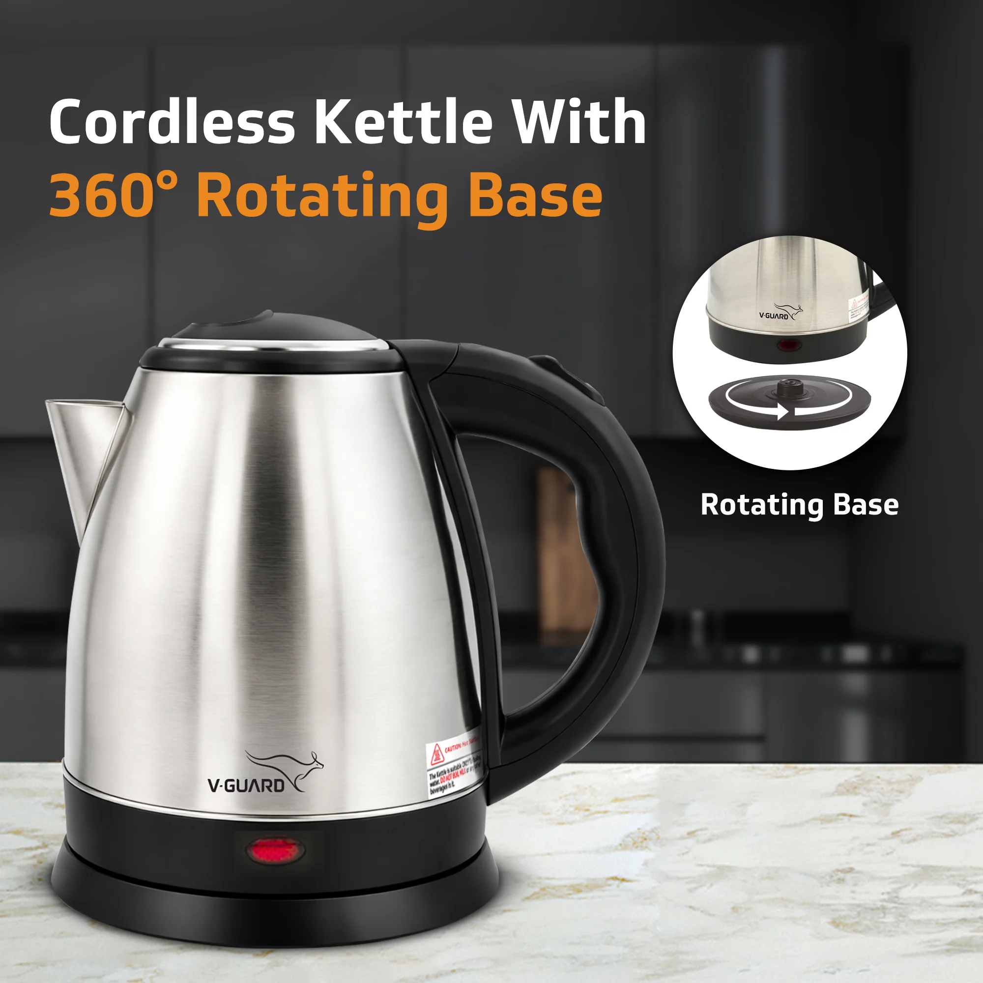 VKS15 Electric Kettle for hot water | 1.5 Litre 1500 watt, Stainless Steel Hot water kettle | Power Indicator | Auto cut-off - Image 8