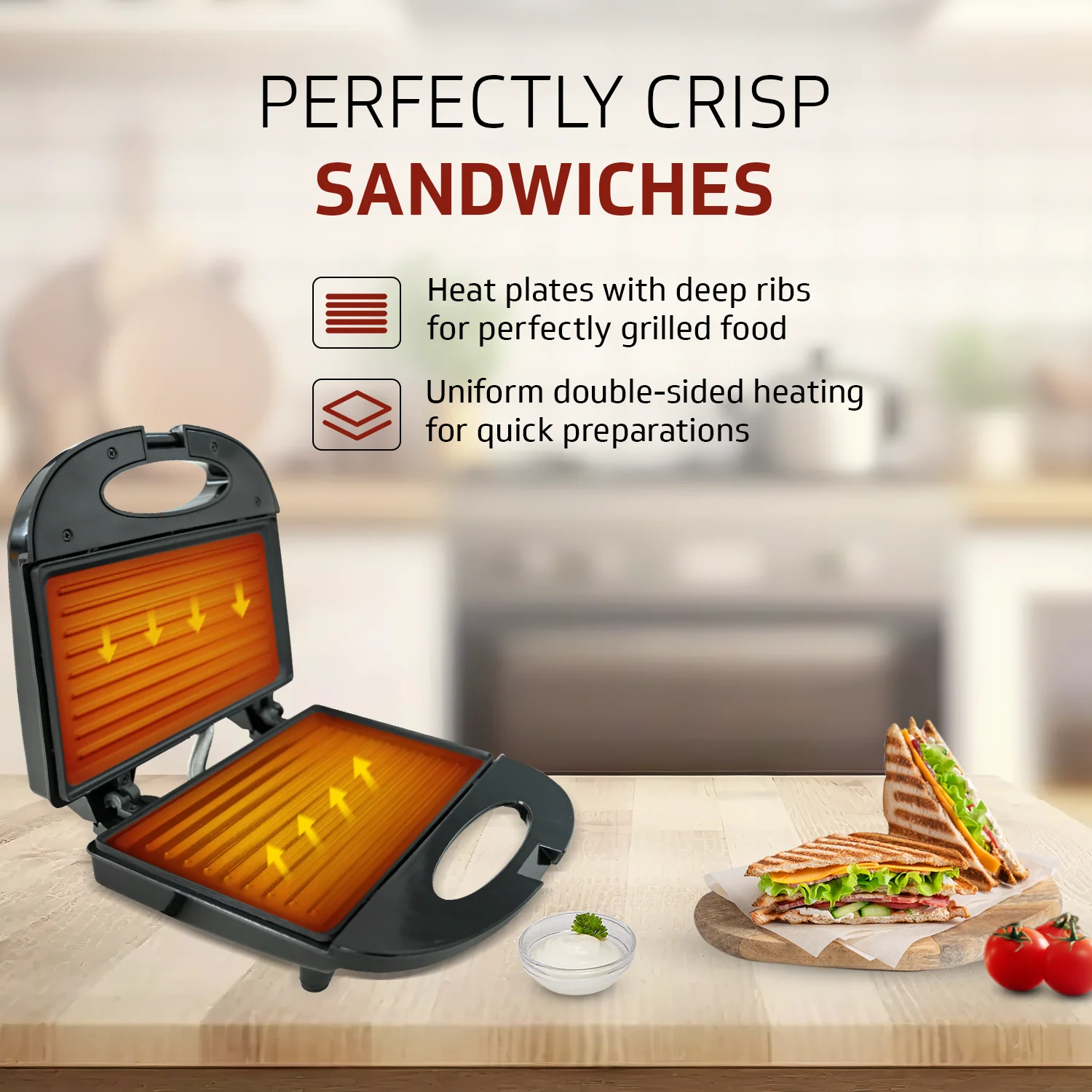 VSG80 2 Slice Grill Sandwich Maker | Fixed Non-Stick Grill Plates with Powerful 800 Watt Heating Rods |Easy to Clean Non-Stick Greblon Coating | 1 Year Warranty - Image 3