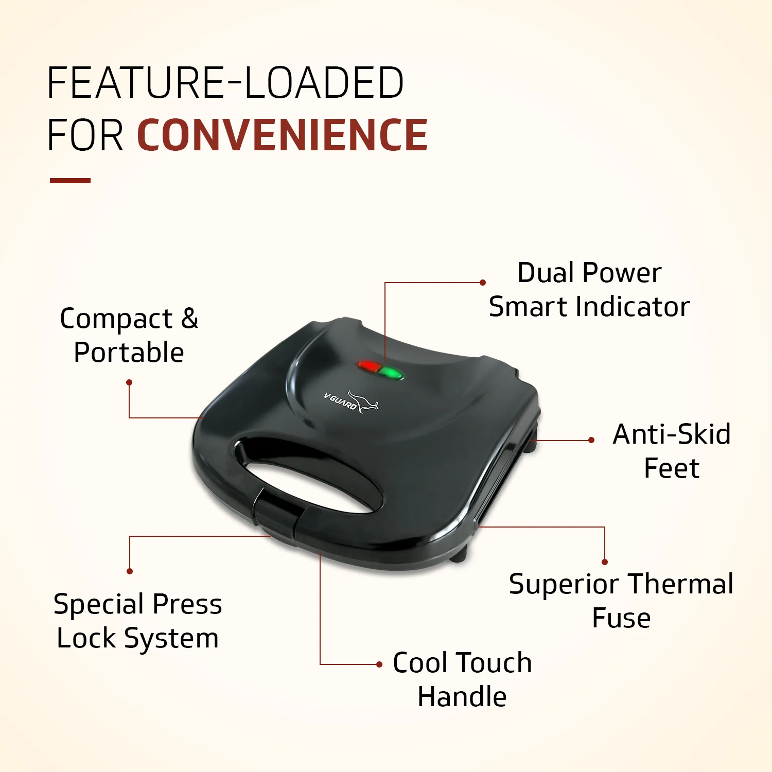 VSG80 2 Slice Grill Sandwich Maker | Fixed Non-Stick Grill Plates with Powerful 800 Watt Heating Rods |Easy to Clean Non-Stick Greblon Coating | 1 Year Warranty - Image 5