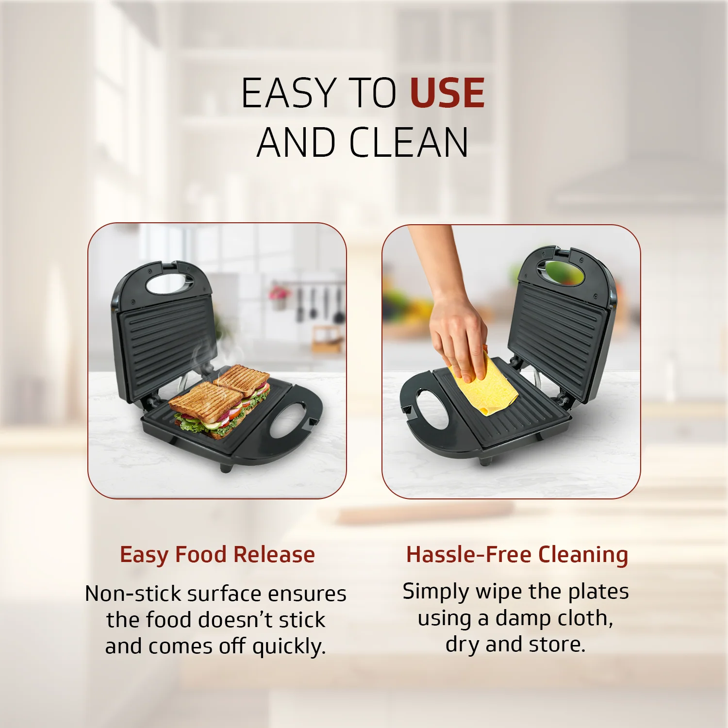 VSG80 2 Slice Grill Sandwich Maker | Fixed Non-Stick Grill Plates with Powerful 800 Watt Heating Rods |Easy to Clean Non-Stick Greblon Coating | 1 Year Warranty - Image 7