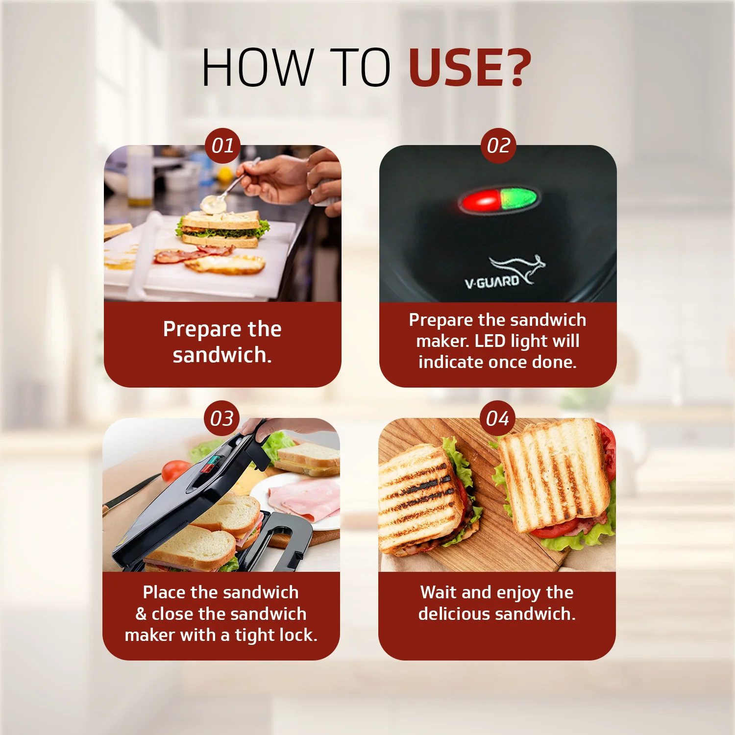 VSG80 2 Slice Grill Sandwich Maker | Fixed Non-Stick Grill Plates with Powerful 800 Watt Heating Rods |Easy to Clean Non-Stick Greblon Coating | 1 Year Warranty - Image 8