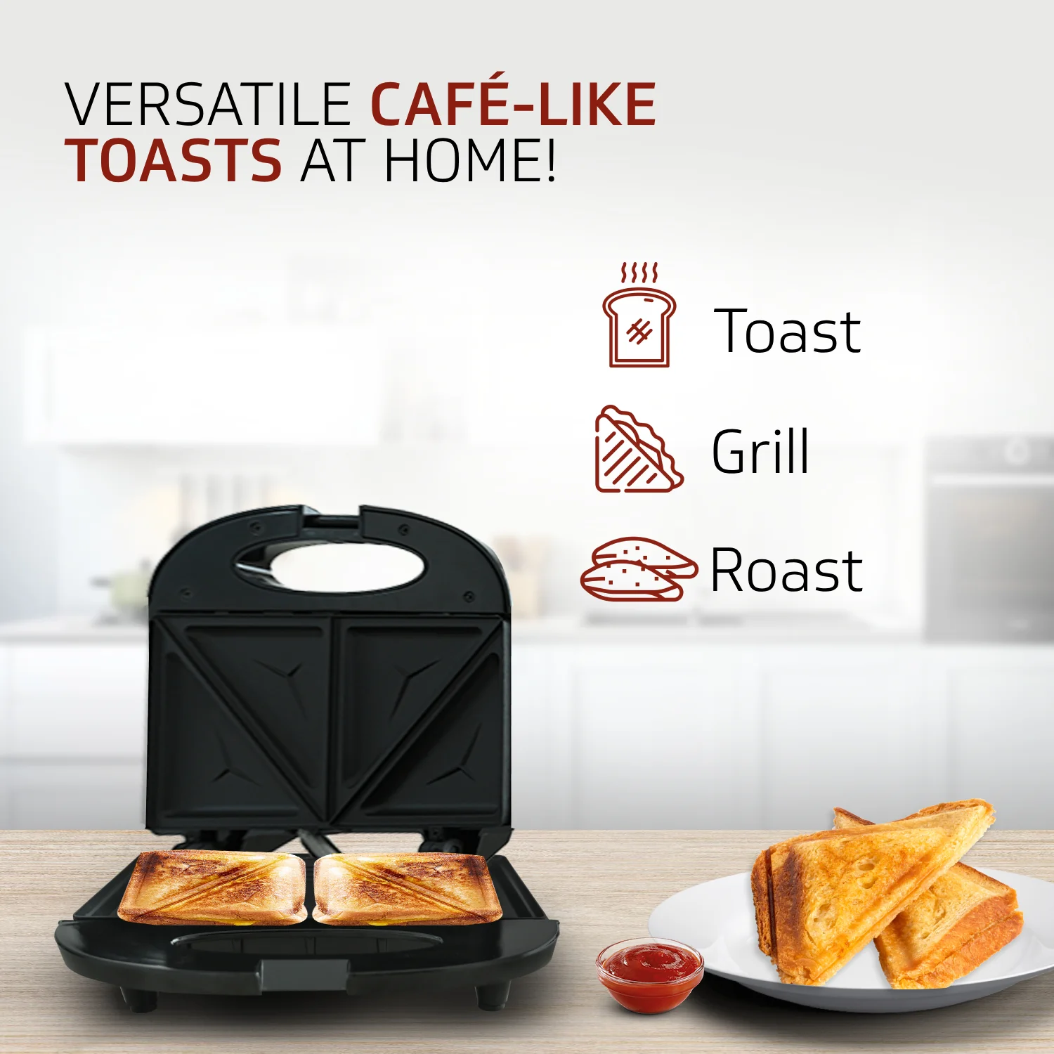 VST80 2 Slice Sandwich Maker | Fixed Non-Stick Triangular Plates with Powerful 800 Watt Heating Rods | Easy to Clean Non-Stick Greblon Coating | 1 Year Warranty - Image 6