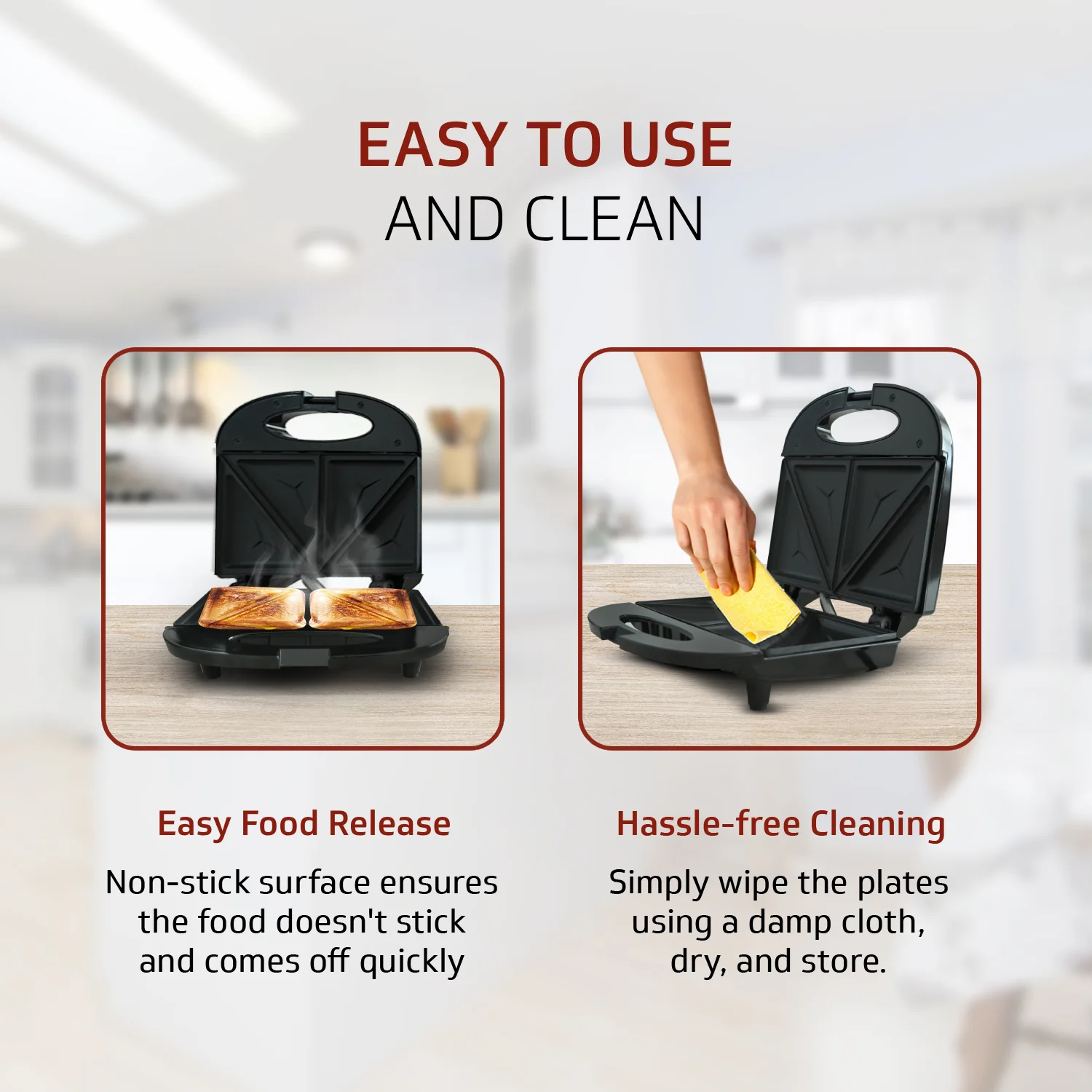 VST80 2 Slice Sandwich Maker | Fixed Non-Stick Triangular Plates with Powerful 800 Watt Heating Rods | Easy to Clean Non-Stick Greblon Coating | 1 Year Warranty - Image 7