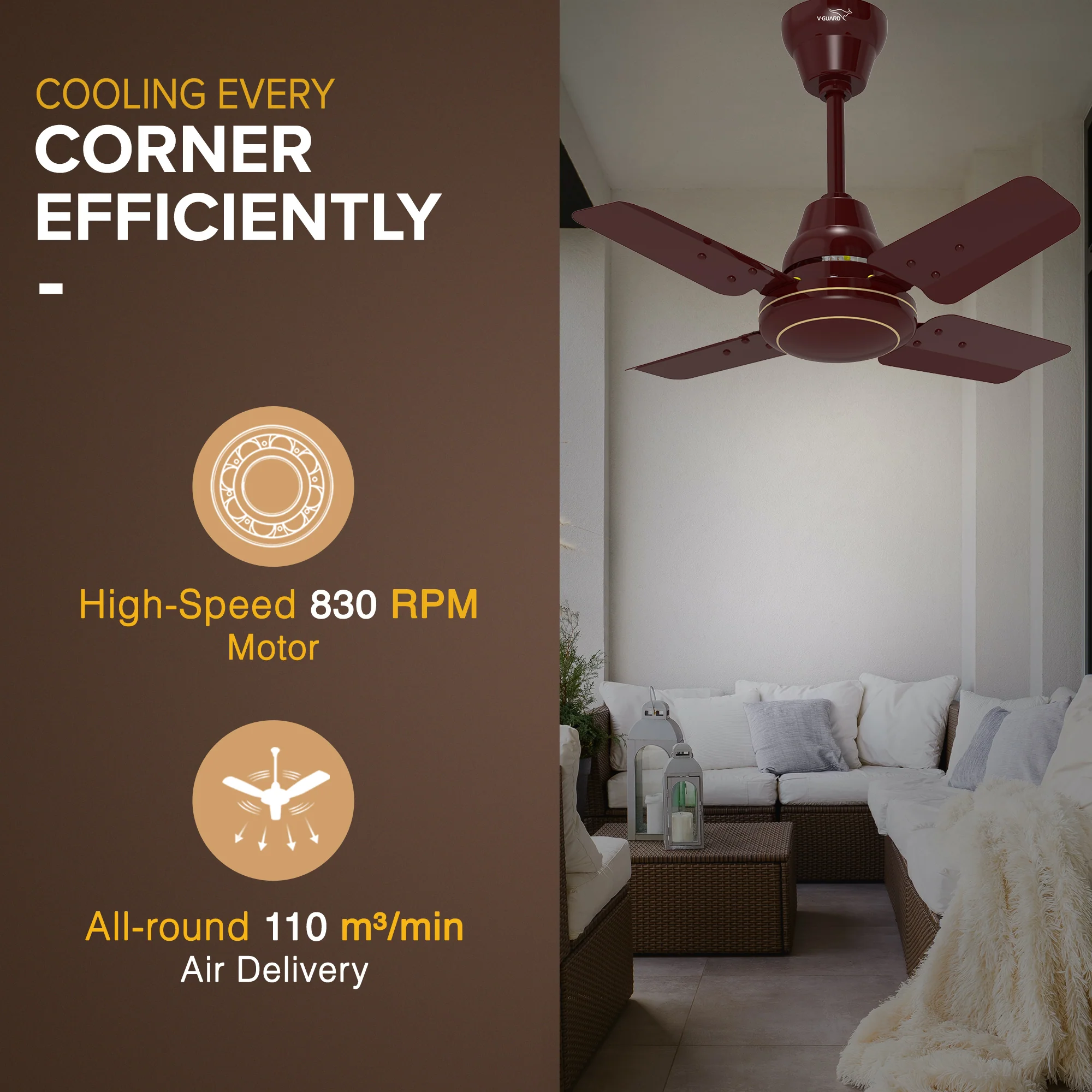 Windle Pro AS High-Speed Ceiling Fan for Home 60 cm, Cherry Brown - Image 4